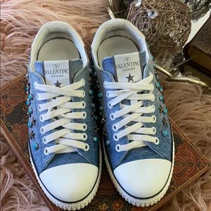 Valentino Star Studded Denim Sneakers.